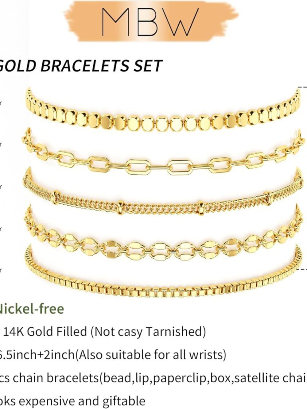 Gold Bracelets for Women Trendy, Dainty 14K Gold Plated Bracelet Stack Beaded Ch - Picture 5 of 9